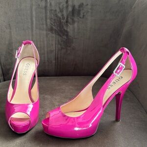 Guess Hot Pink Slingback Patent Heels